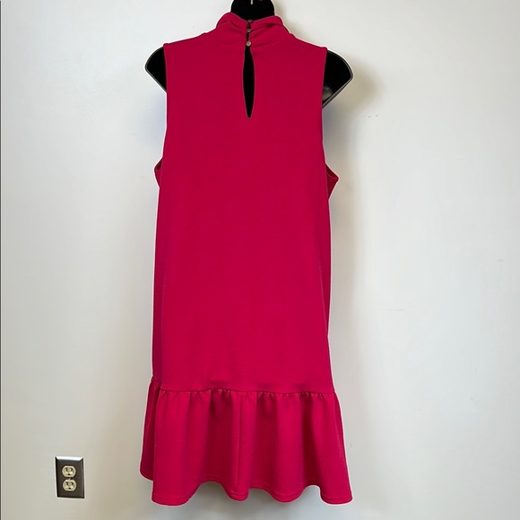 Opehlia Roe Pink Sleeveless Dress High Neck Keyhole Back & Ruffle Hem Size M - Picture 9 of 11